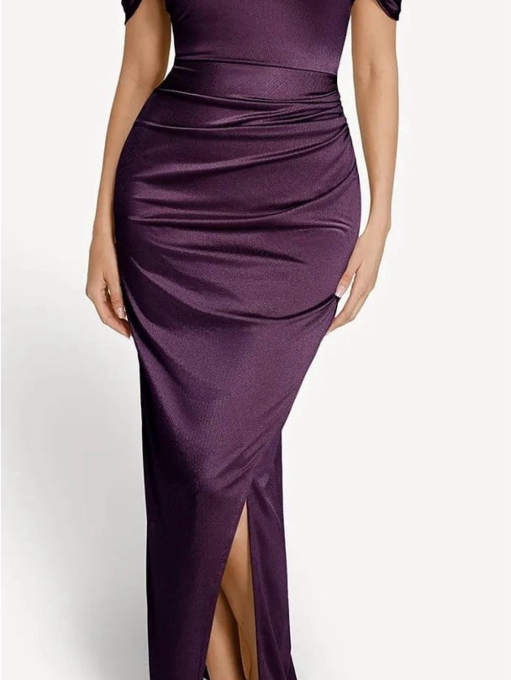 Shapewear Off Shoulder Shine Ruched Sculpting Maxi Dress - Picture 3 of 8